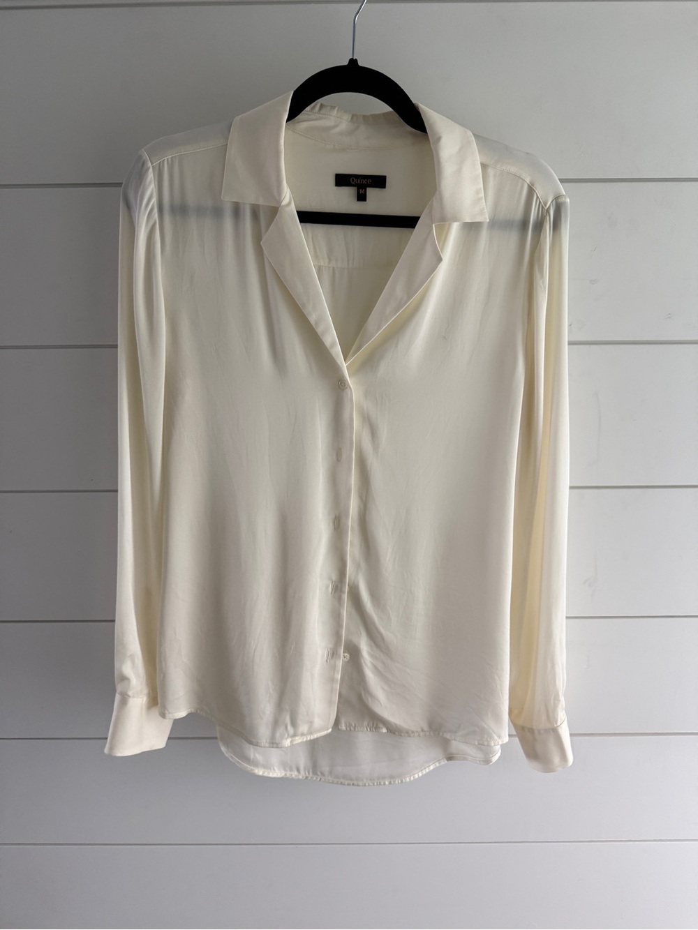 Quince Cream Long-Sleeve Silk Blouse